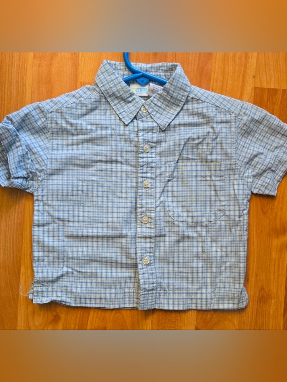 Vintage KRU little Boys 12M Blue Plaid Short Sleeve Cotton Button-Up Shirt